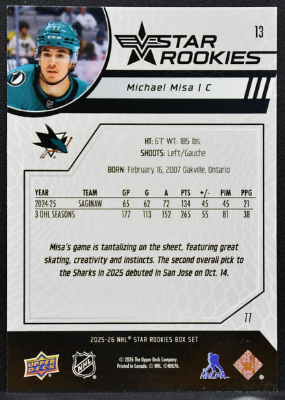 2025-26 Upper Deck NHL Star Rookies Box Set Michael Misa 13 Sharks RC 6135