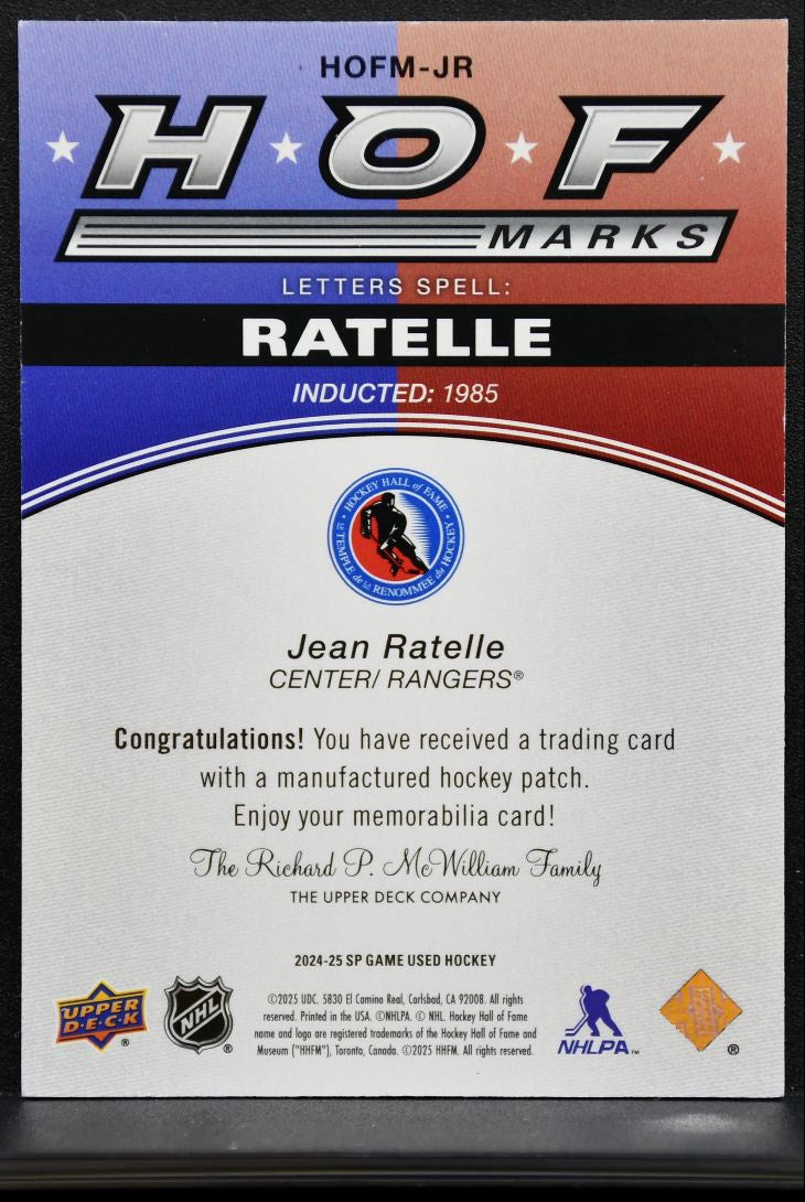 2024-25 SP Game Used HOF Marks Jean Ratelle New York Rangers 31/35 Patch 0849