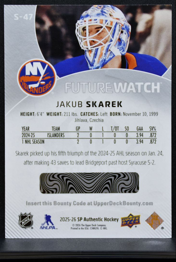 2025-26 SP Authentic Future Watch Spectrum FX Jakub Skarek Islanders RC 8358
