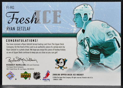2005-06 UD Ice Fresh Ice Jersey Ryan Getzlaf FI-RG Mighty Ducks Jersey 1595