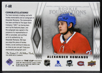 2020-21 UD The Cup Foundations Romanov F-AR Canadiens RC Auto 07/15 Jersey 4777