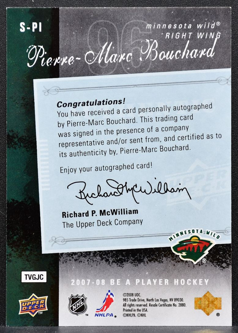 2007-08 Upper Deck Be a Player Signatures Pierre-Marc Bouchard Wild Auto 7370