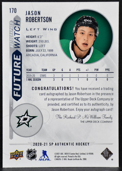 2020-21 SP Authentic Future Watch Auto Jason Robertson 170 RC Auto 955/999 1111