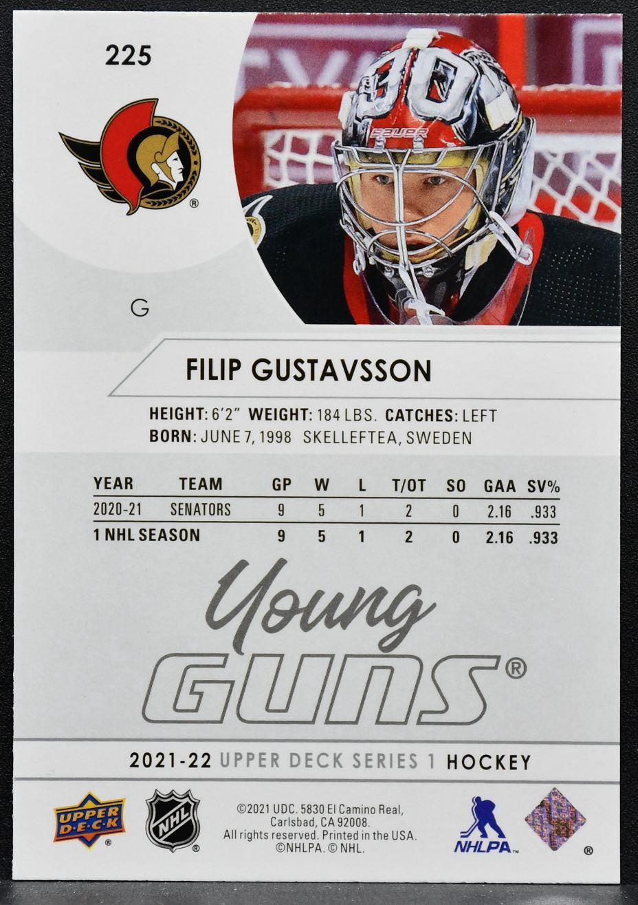 2021-22 Upper Deck Series 1 Young Guns Filip Gustavsson 225 Senators RC 3765