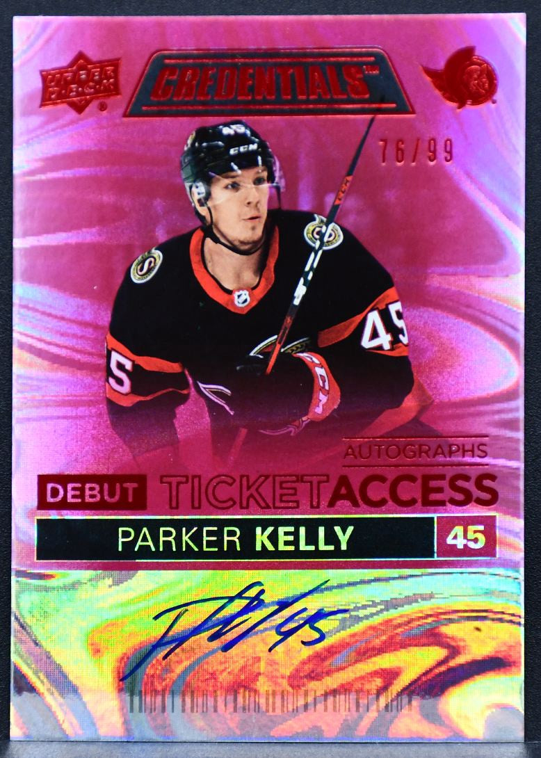 2021-22 UD Credentials Debut Ticket Access Red Parker Kelly Senators RC Auto /99 4467