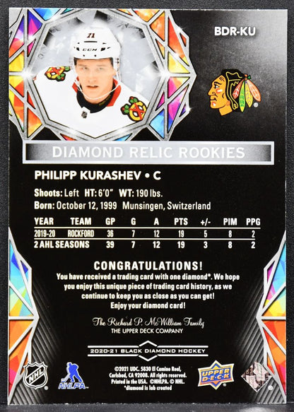 20-21 UD Black Diamond Relics RC Gems Philipp Kurashev BDR-KU Blackhawks RC /99 8501