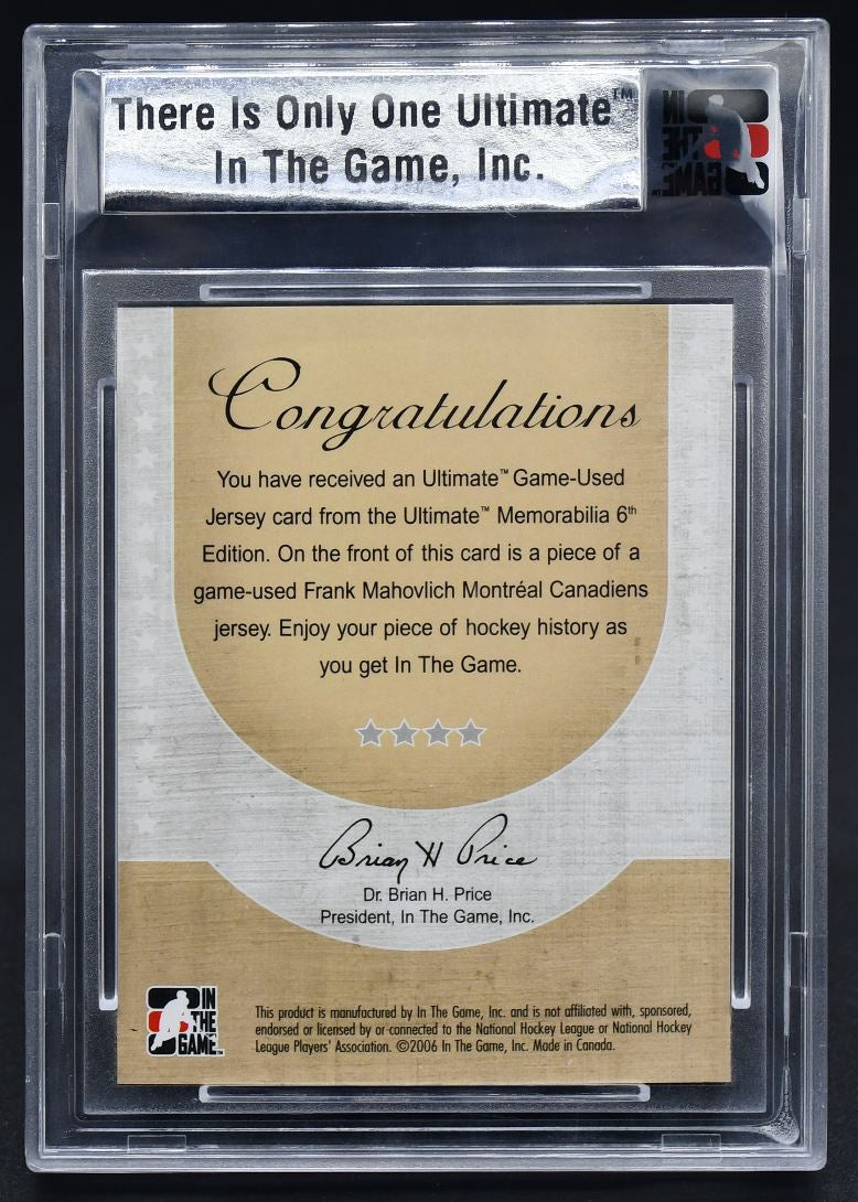 2005-06 ITG 6th Ultimate Game-Used Jersey Frank Mahovlich 05/25 Jersey