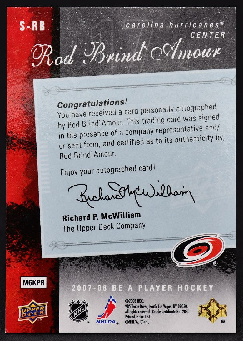 2007-08 UD Be a Player Rod Brind'Amour S-RB Auto