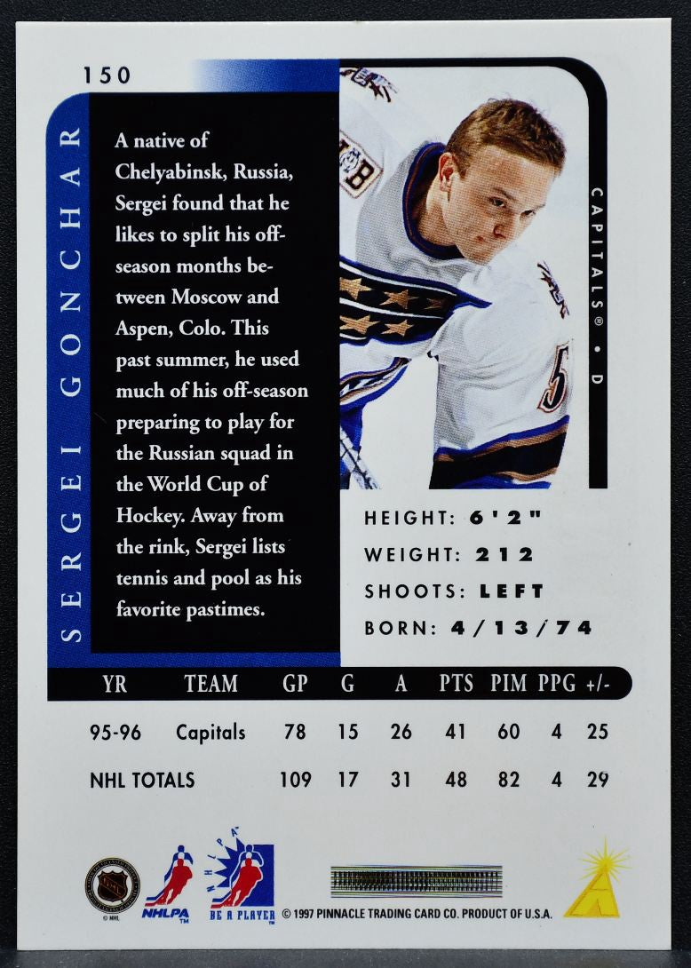 1996-97 Pinnacle Be a Player Autographs Sergei Gonchar 150 Capitals Auto 1568