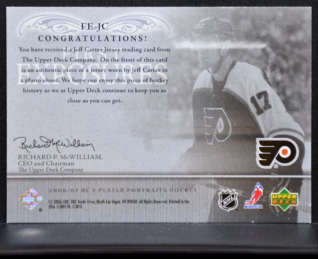 2006-07 UD Be A Player Portraits First Exposures Jeff Carter Flyers Jersey 7207