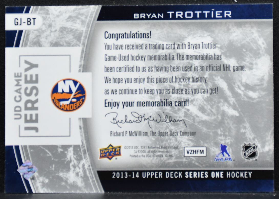 2013-14 Upper Deck Series 1 UD Game Jersey Bryan Trottier Islanders Jersey 4514