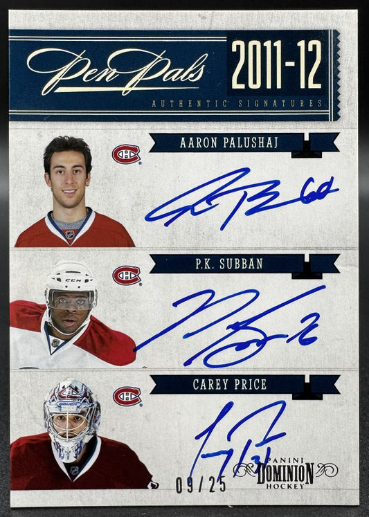 2011-12 Panini Pen Pals Carey Price PK Subban PSP Montreal Canadiens Auto 09/25
