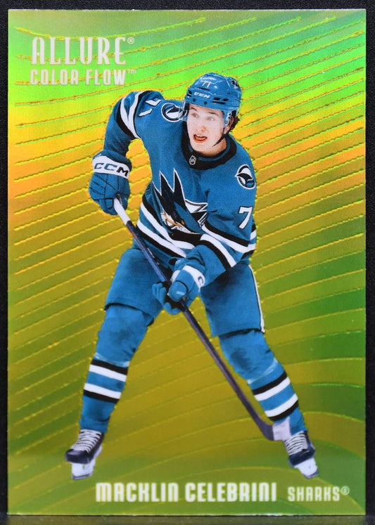 2025-26 UD Allure Color Flow Yellow-Green Macklin Celebrini CF-28 Sharks 5101