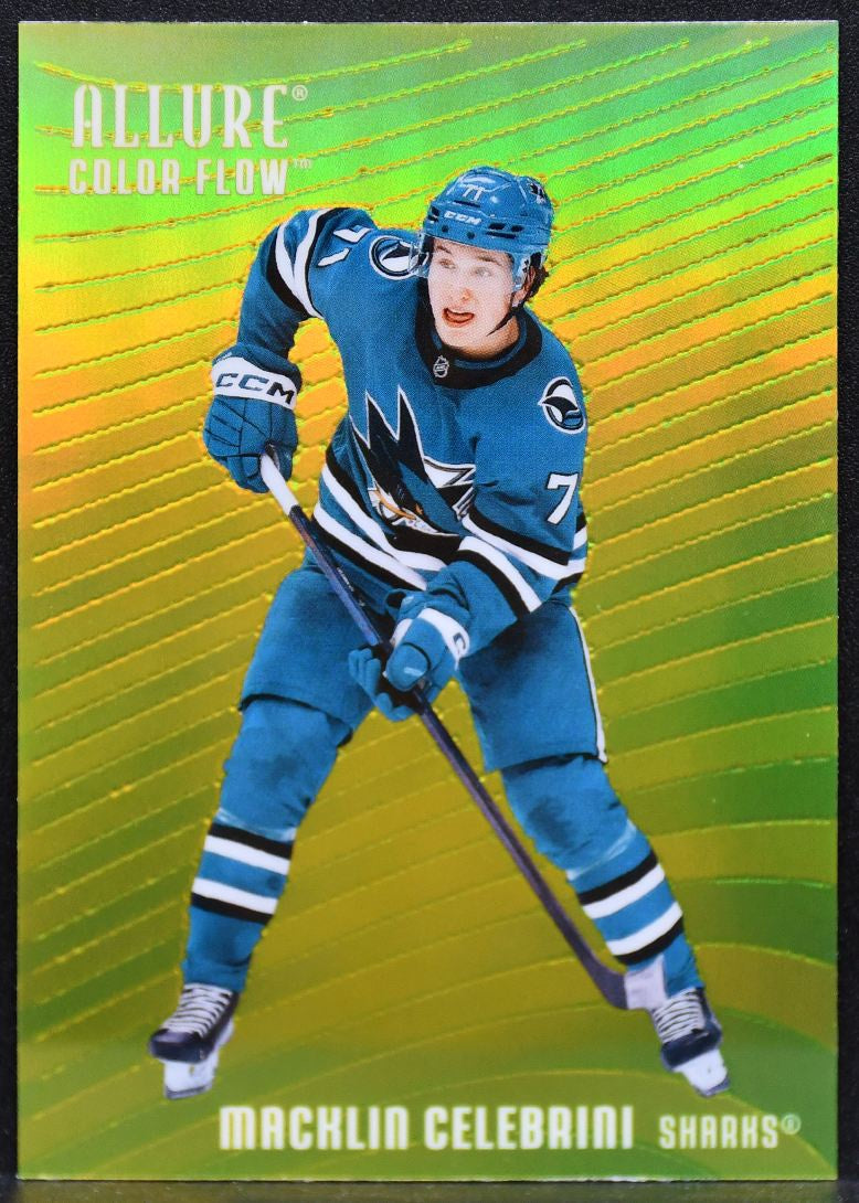 2025-26 UD Allure Color Flow Yellow-Green Macklin Celebrini CF-28 Sharks 5101