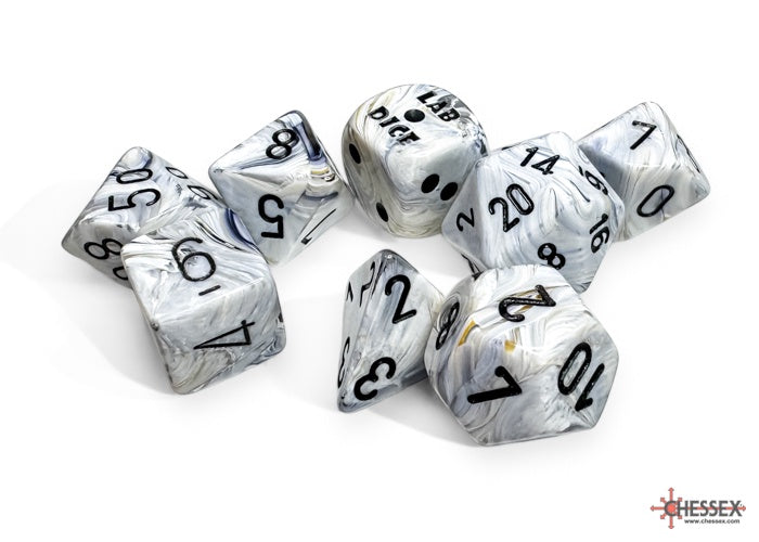 Marble 7-die Set Polyhedral Calcite/black