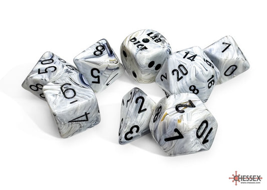 Marble 7-die Set Polyhedral Calcite/black