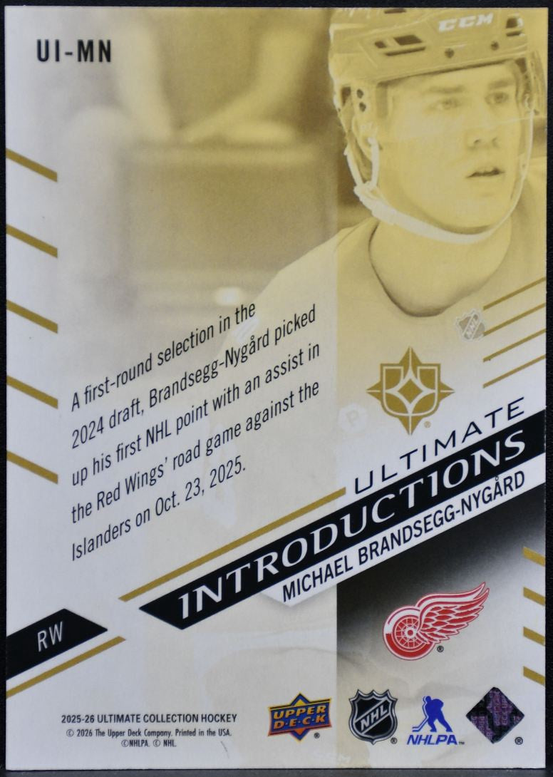 2025-26 UD Ultimate Collection Introductions Brandsegg-Nygard Red Wings RC 6698