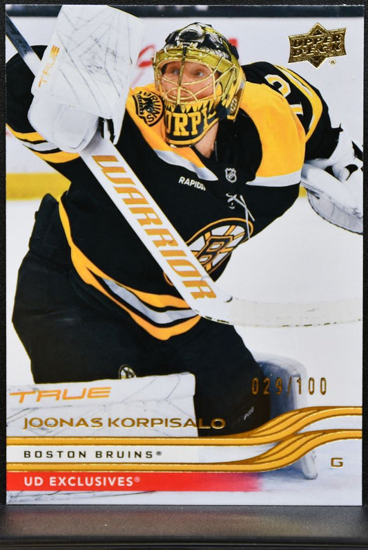 2025-26 UD Series 1 UD Exclusives Joonas Korpisalo 9 Boston Bruins 029/100 0281