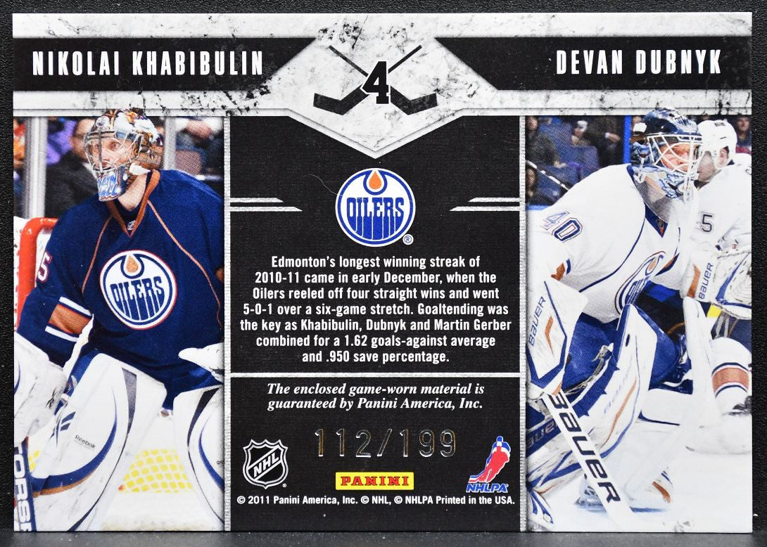 2011-12 Panini Limited Brothers In Arms Materials Khabibulin/Dubnyk Jersey 4657