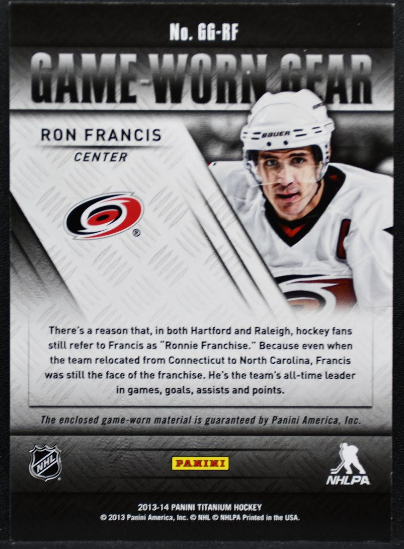 2013-14 Panini Titanium Game-Worn Gear Ron Francis GG-RF Hurricanes Jersey 0238