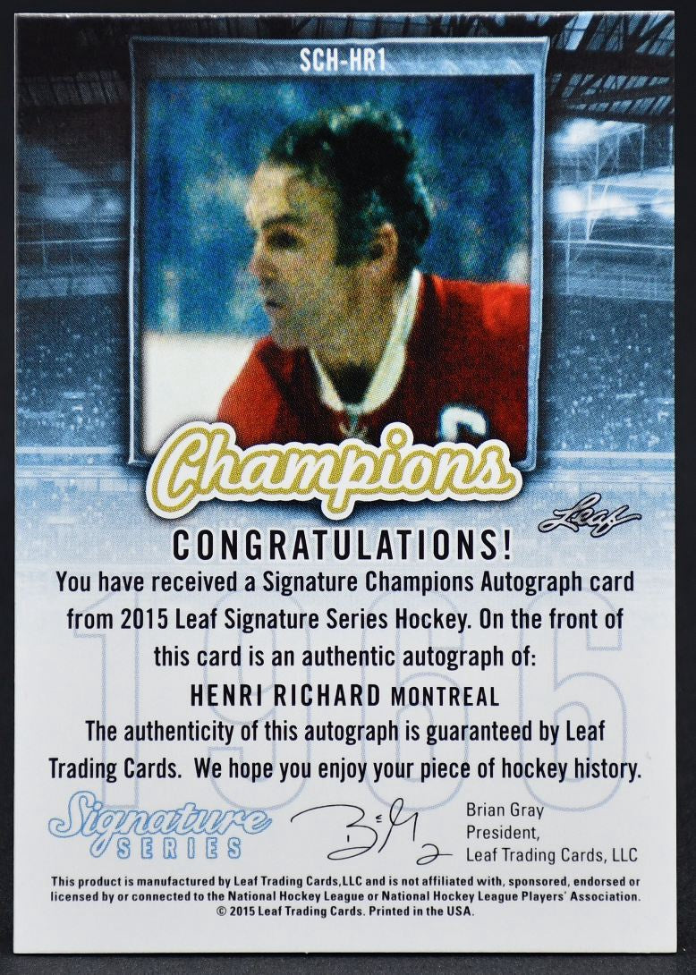 2015-16 Leaf Signature Series Champions Signature Henri Richard SCH-HR1 Auto