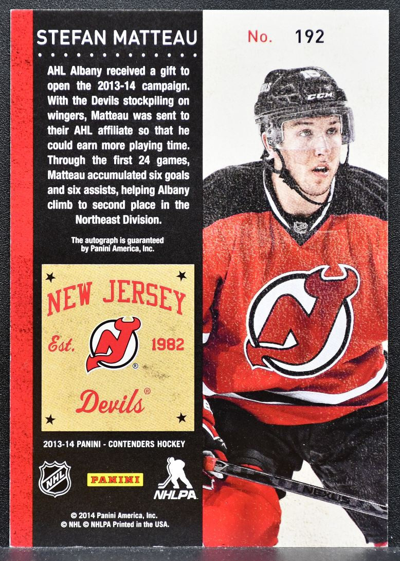 2013-14 Panini Contenders Rookie Auto Stefan Matteau 192 Devils RC Auto 8764
