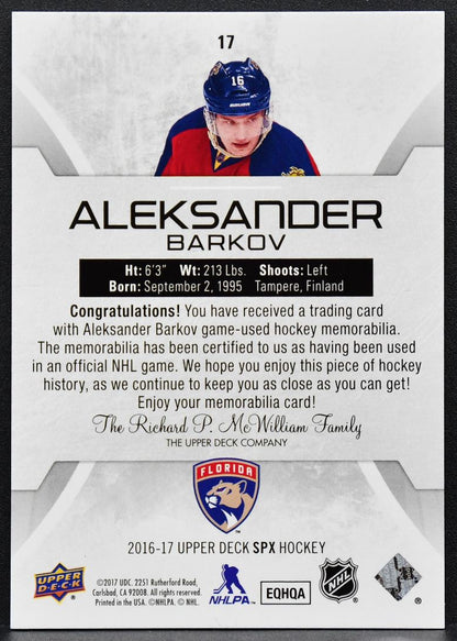 2016-17 SPx Jersey Aleksander Barkov 17 Florida Panthers Jersey 3292