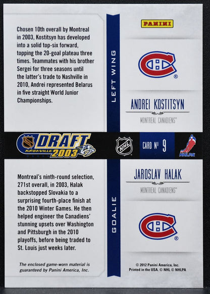 2012-13 Panini Rookie Anthology Draft Year Combos Kostitsyn/Halak Jersey 5727