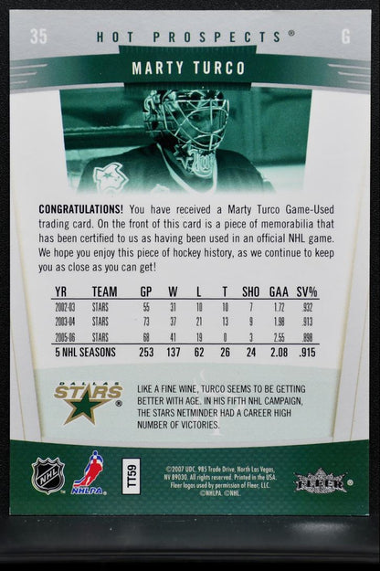 2006-07 Fleer Hot Prospects Authentic Jersey Marty Turco 35 /100 Jersey 2876