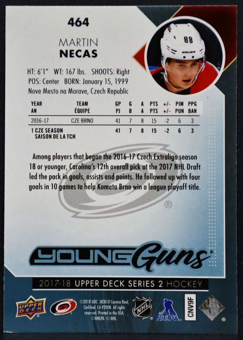2017-18 Upper Deck Series 2 Young Guns Martin Necas 464 Carolina Hurricanes RC 6002