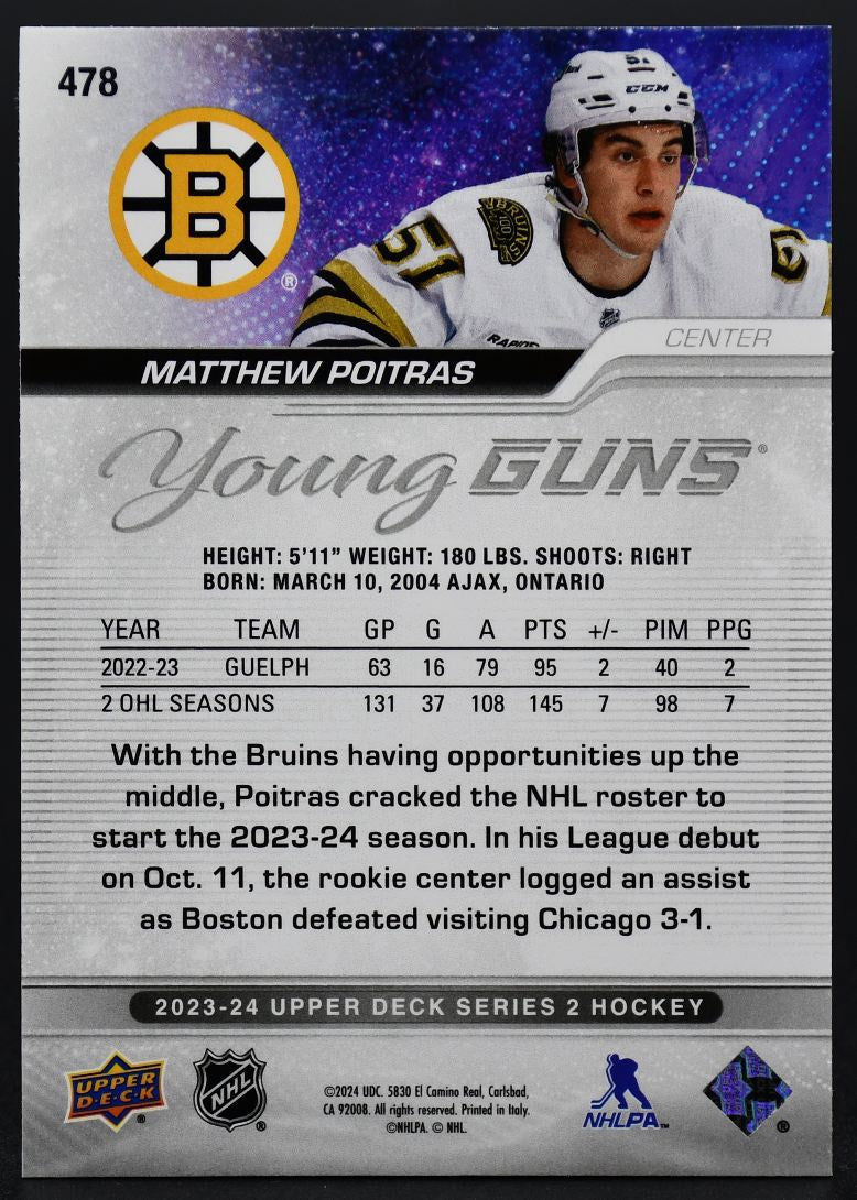 2023-24 UD Series 2 Matthew Poitras 478 Boston Bruins RC