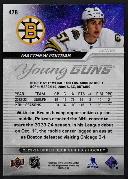 2023-24 UD Series 2 Matthew Poitras 478 Boston Bruins RC
