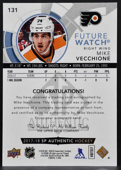 2017-18 SP Authentic Future Watch Auto Mike Vecchione RC Auto 298/999 9510