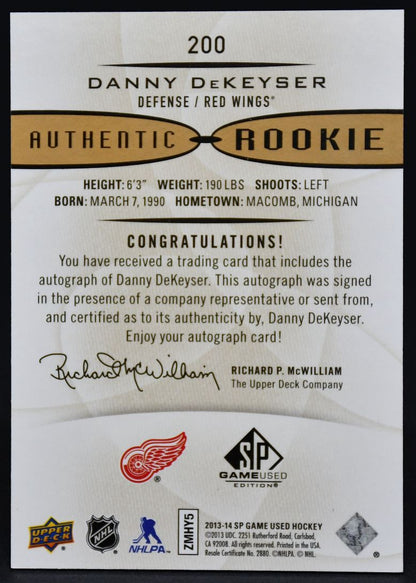 2013-14 SP Game Used Authentic Rookie Auto Danny DeKeyser 200 RC Auto