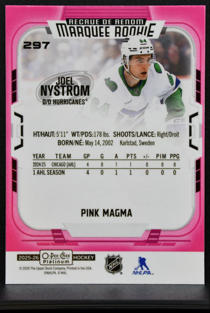 2025-26 O Pee Chee Platinum Marquee Rookie Pink Magma Joel Nystrom RC 7900