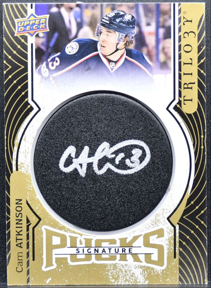 2017-18 Upper Deck Trilogy Signature Pucks Cam Atkinson SP-CA Jackets Auto 0352