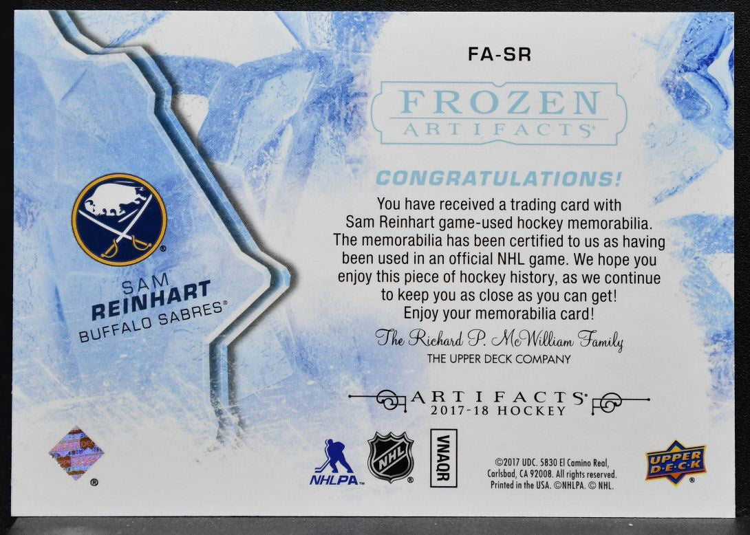 2017-18 Upper Deck Artifacts Frozen Sam Reinhart FA-SR Sabres Jersey 4718