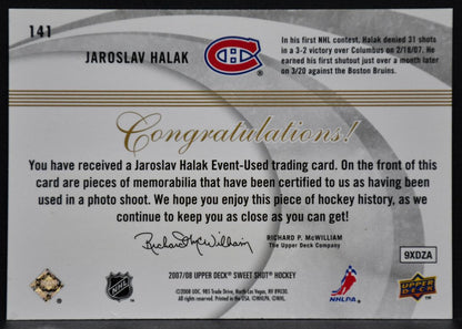07-08 UD Sweet Shot Sweet Beginnings RC Jersey Halak Canadiens RC /599 Jersey 2516