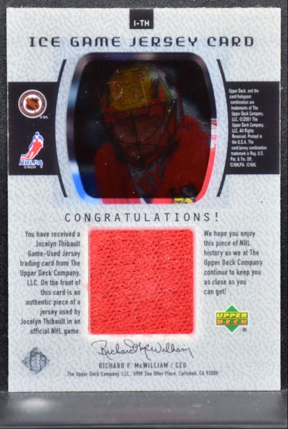 2001-02 Upper Deck Ice Game Jersey Jocelyn Thibault I-TH Blackhawks Jersey 0970