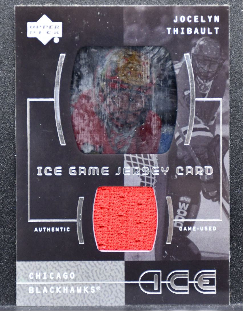 2001-02 Upper Deck Ice Game Jersey Jocelyn Thibault I-TH Blackhawks Jersey 0970
