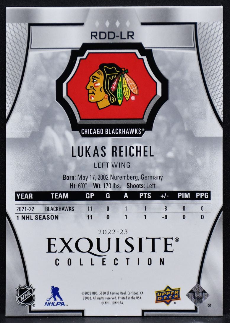 2022-23 UD Black Diamond Exquisite Collection Rookie Draft Day Lukas Reichel 349