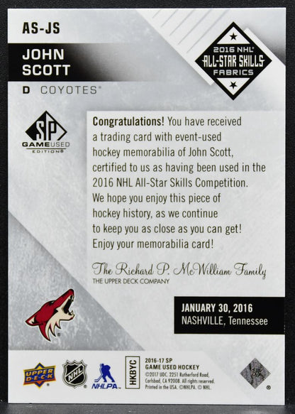 2016-17 SP Game Used 2016 All-Star Skills Fabrics John Scott Coyotes Jersey 1887