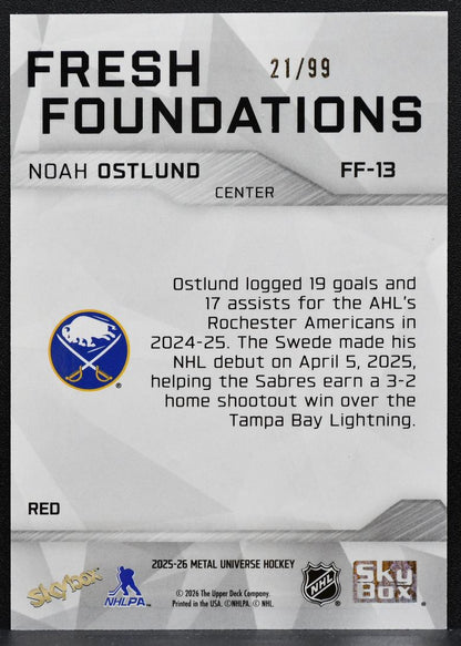 2025-26 SkyBox Metal Universe Fresh Foundation Red Noah Ostlund Sabres 9676
