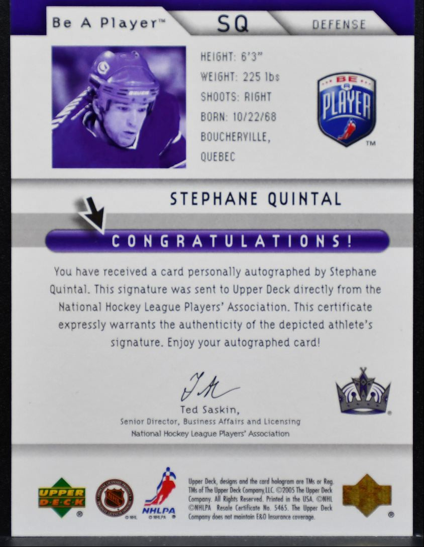 2005-06 Upper Deck Be a Player Signatures Stephane Quintal SQ Kings Auto 9311