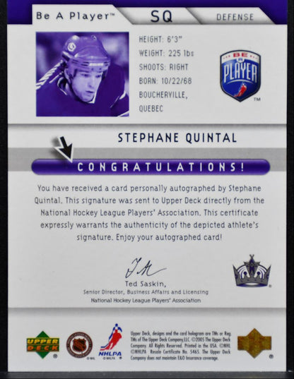 2005-06 Upper Deck Be a Player Signatures Stephane Quintal SQ Kings Auto 9311