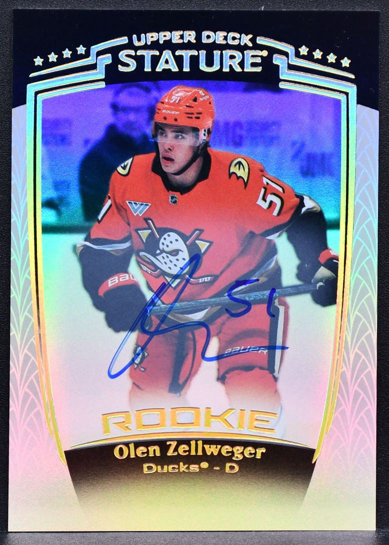 2024-25 UD Stature Rookie Auto Olen Zellweger 44 Anaheim Ducks RC Auto