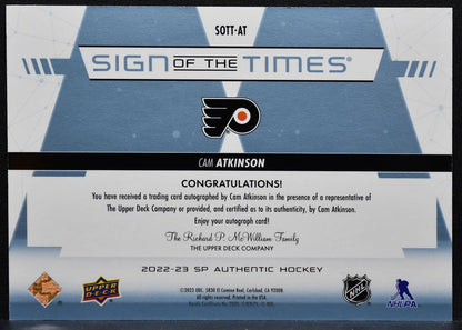 2022-23 SP Authentic Sign of the Times Cam Atkinson SOTT-AT Flyers Auto 1926