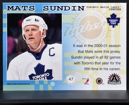 2001-02 Pacific Adrenaline Jersey Mats Sundin 47 Jersey 2463