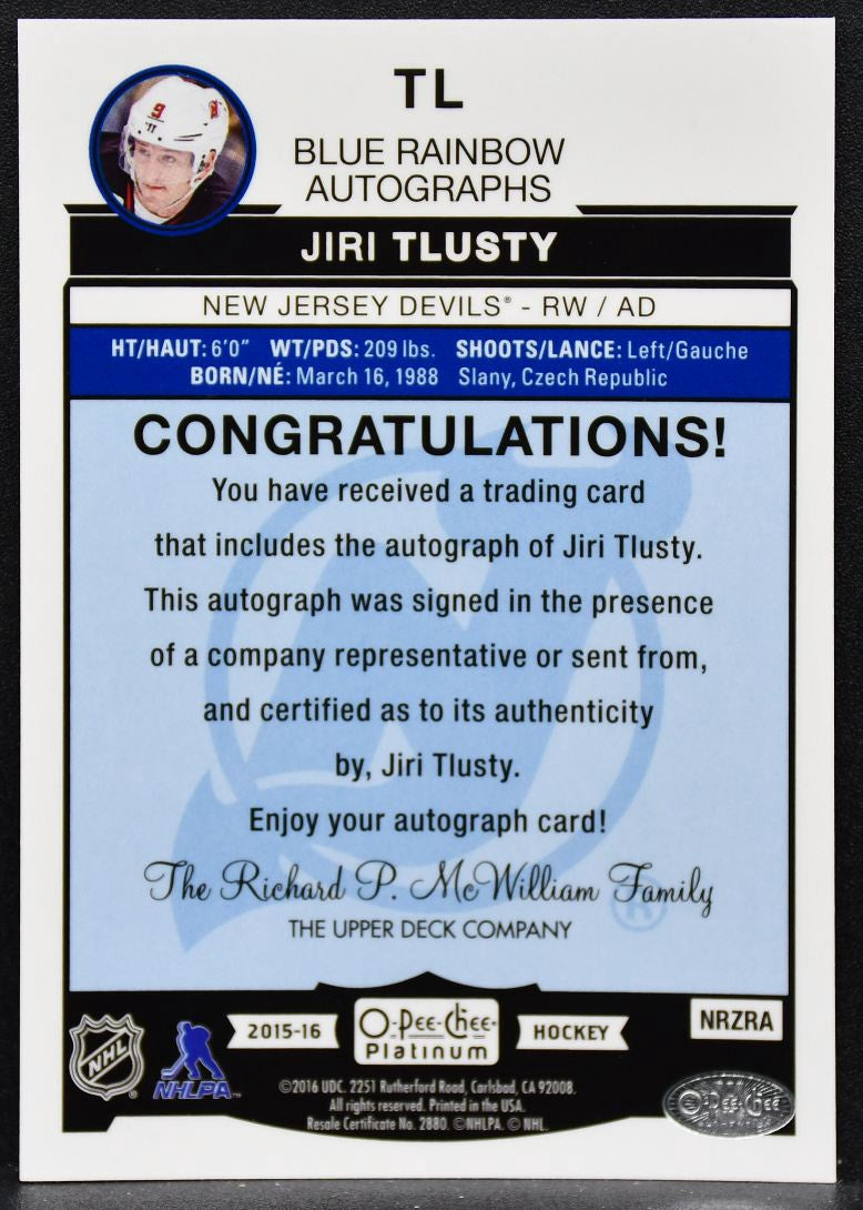 2015-16 O-Pee-Chee Platinum Blue Rainbow Autographs Jiri Tlusty TL Auto 2767