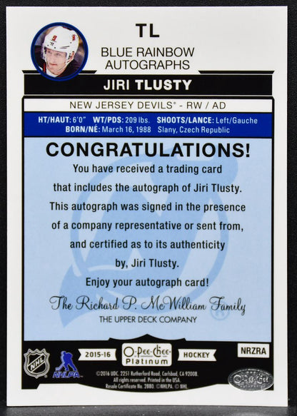 2015-16 O-Pee-Chee Platinum Blue Rainbow Autographs Jiri Tlusty TL Auto 2767